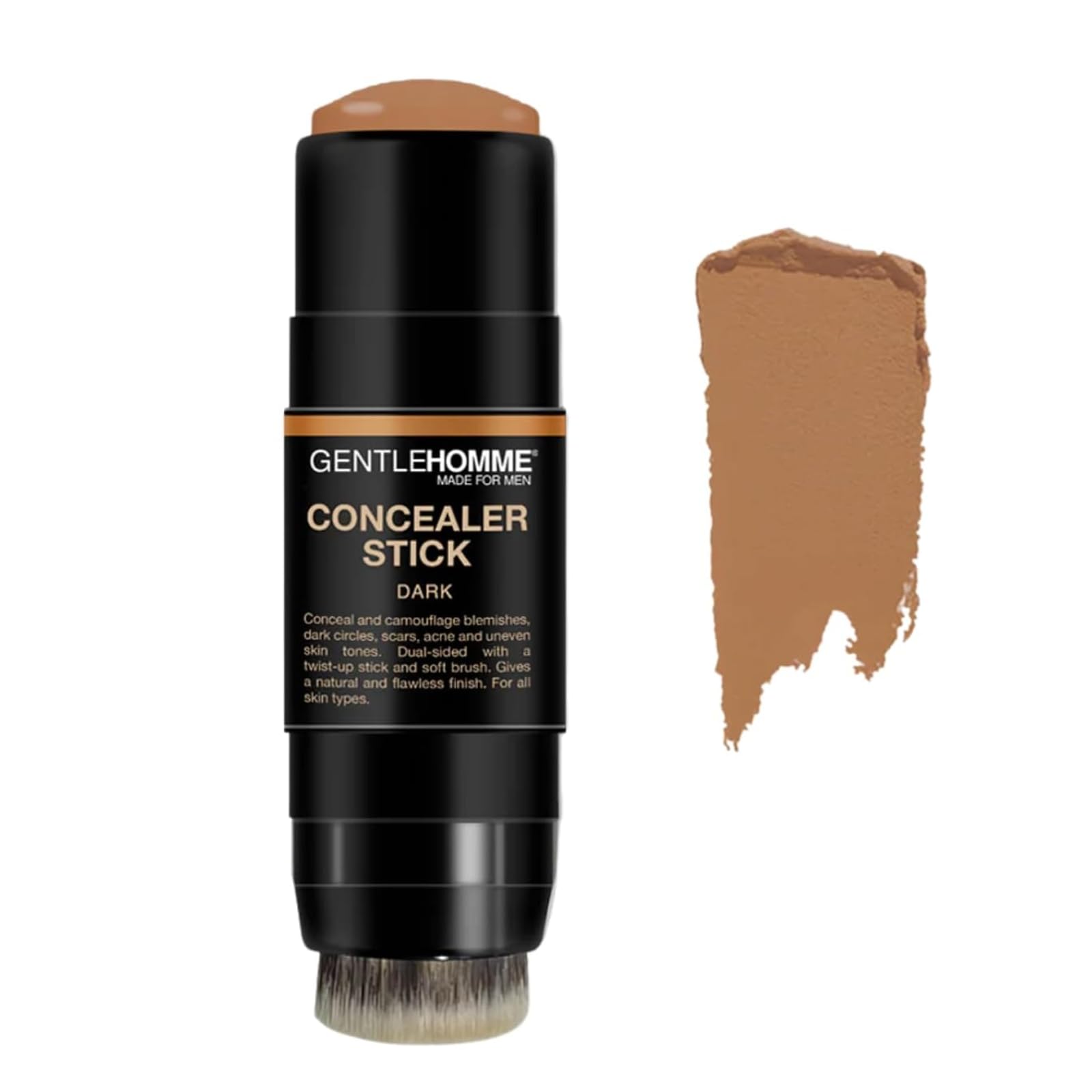 Gentlehomme Corrector y cepillo 2 en 1 para hombres, para manchas, ojos, cicatrices, acné y tono de piel, acabado natural, todo tipo de piel, vegano, scu