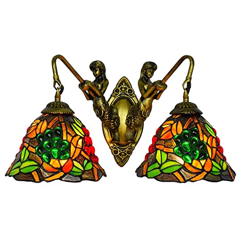 Lampe Murale Tiffany, Applique Murale Style Raisin À 2 Lumières, Écran En Verre Teint Fait À La Main E26/E27, Accessoires D'éclairage Mural Pour La Maison, Chambre