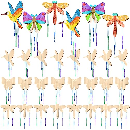 Leinuosen 30 Pcs Wind Chime Kit Hummingbird Wooden Wind Chimes
