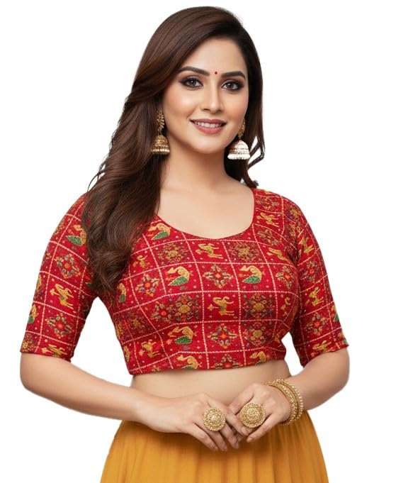 pu fashion Blouses for Women Readymade Stylish Multicolor Printed Design Stretchable Trendy Saree Blouse Comfort wear Choli Trendy Design-picture-38