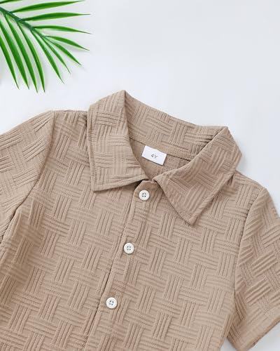 Image of Toddler Boy Clothes Little Kids Summer Outfits Short Sleeve Button Down Shirt Top Shorts Set 2 PCS Boy's Clothing