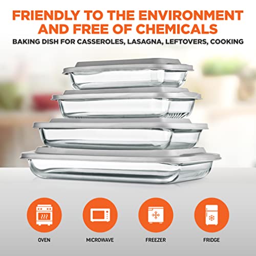 Serenelife Rectangular Glass Bakeware Set - 4 Sets Of High Borosilicate With Pe Lid, Heat-Resistant, Non-Slip Design, Convenient To Use & Easy To Clean, Elegant Design, Color White - Sl4Pbk22 #TOP5