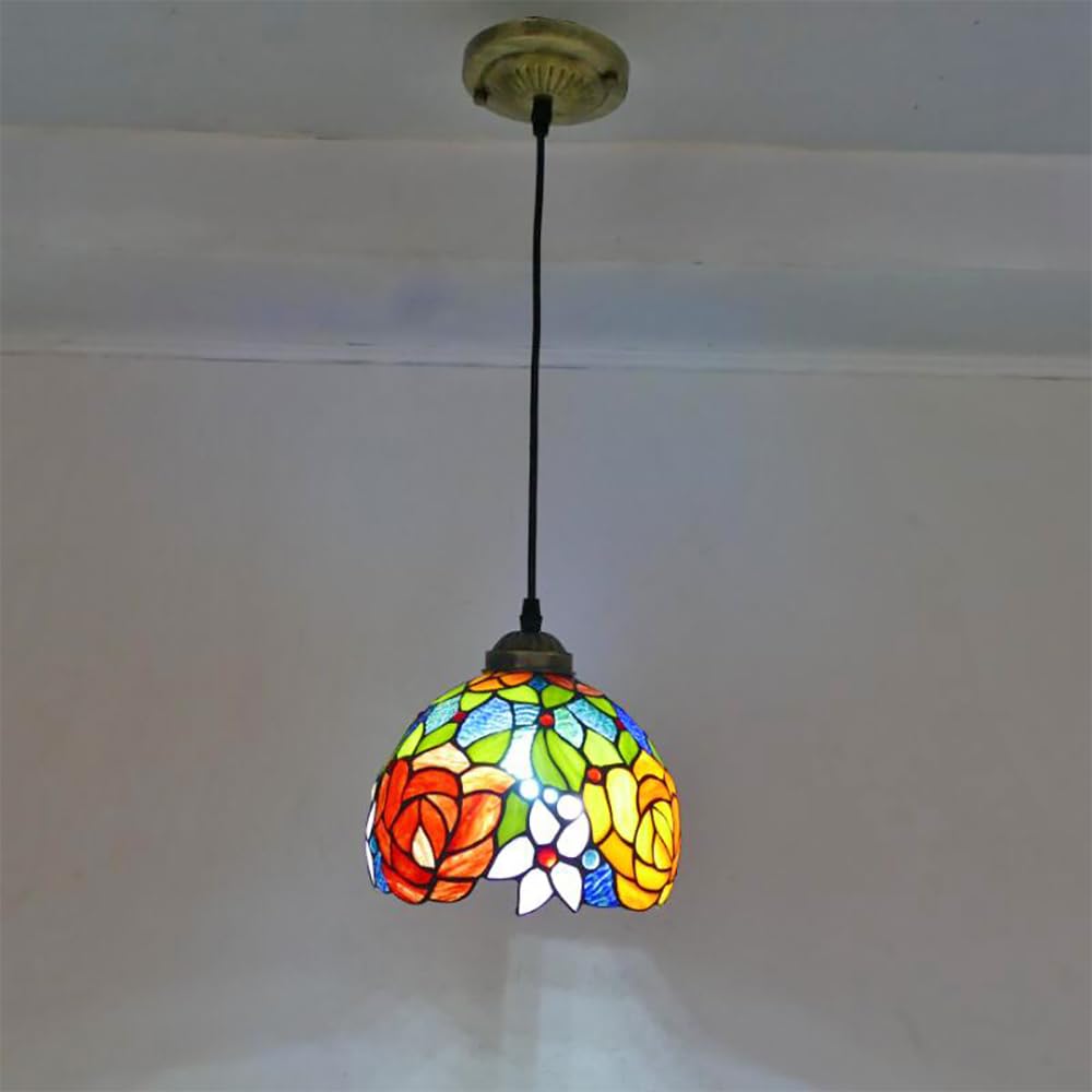SXWNBIFH American Pastoral Pendant Lamp European Vintage Living Room Restaurant Bedroom Hotel Cafe Corridor Color Glass Chandelier (D D20CM)