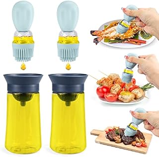 2 Pack Glass Olive Oil Dispenser Bottle With Silicone Brush 2 In 1, Silicone Dropper Measuring Oil Dispenser Blue Bottle Silicone Dropper Vinegar BBQ Grill Frying Baking Pastry Brush