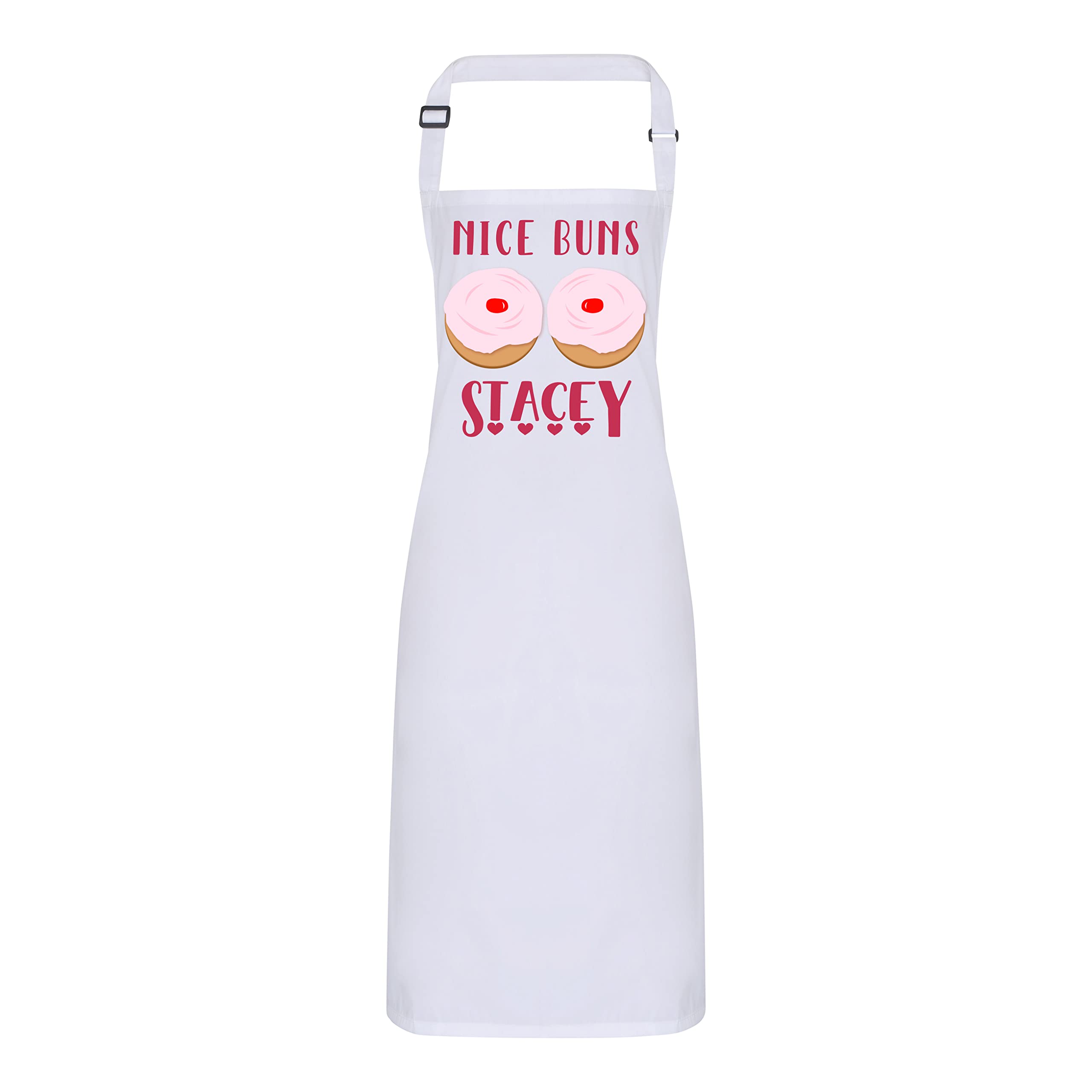 Personalised Funny Apron. Nice Buns. Adjustable Neck Strap for chef, baking, cooking Gift for her, friend (White)