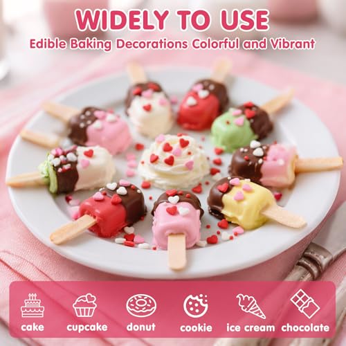 Image of Edible Heart Sprinkles for Cake Decorating,Red Pink White Small Heart Shapes Mix,Miniature Sugar Sprinkle for Baking Decorations,Cake Ice Cream Cookies Cupcake Chocolate Topper Birthday Wedding Supplie | 130g,Baking Decorations for Cookies Donuts,Cupcake Topper,Birthday Wedding Anniversary Feasts,Themed Holiday Party Supplies