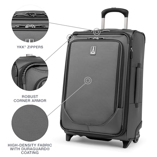 Image of Travelpro Crew Classic Softside Carry-On Luggage, Grey, 22-Inch | Lightweight & Expandable 2-Wheel Upright Rollaboard With Multiple Pockets & Organization, Men & Women