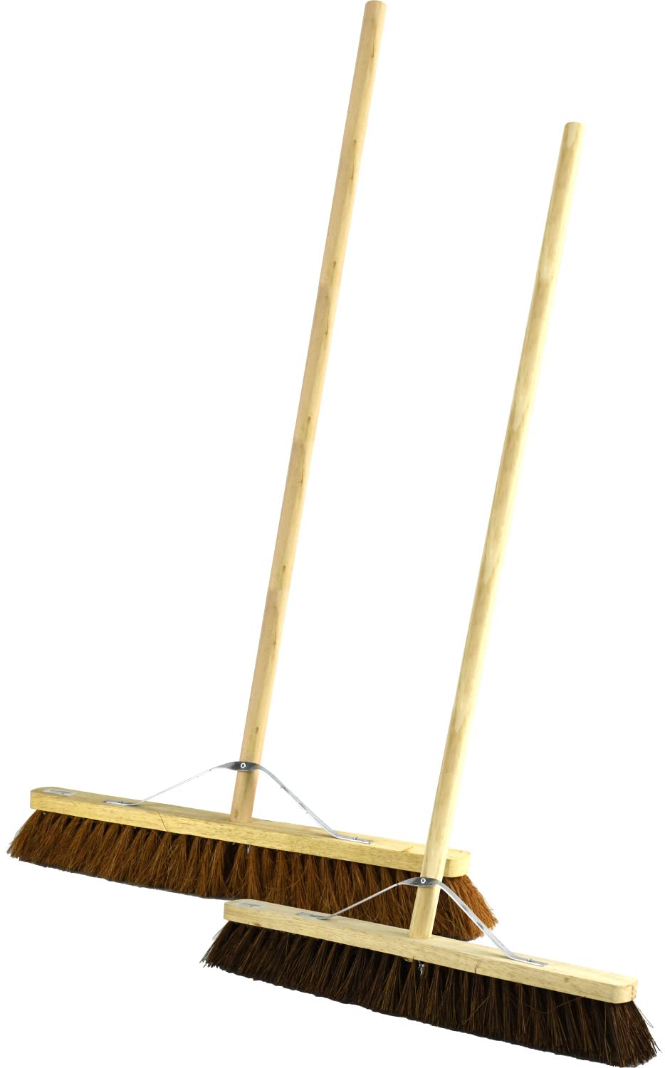 Twin Pack Wooden Sweeping Brooms Bassine Stiff Outdoor and Soft Coco Brush with Wooden Handles 24"