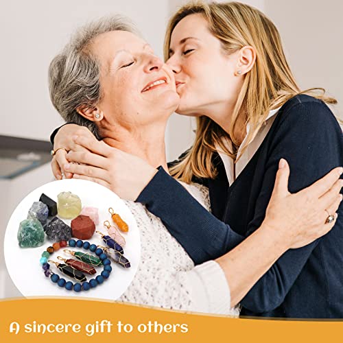 Therapeutic Crystals Set Embody 7 Chakra Stones, 7 Crystals Necklaces, Lava Bracelet, Moon crystal pendant necklace in Jewel Field, Actual Gem stones and Crystals Present Set for Witchcraft, Meditation, Yoga