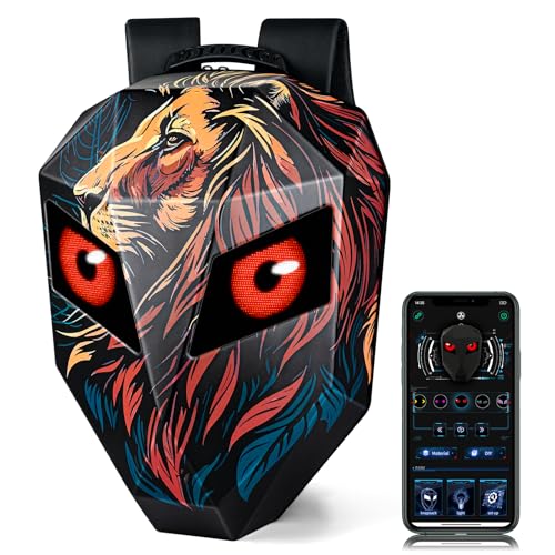Gelrova Lion Knight Serise LED Backpack 19inch, LED Rider Backpack for Motorcycle Helmet, Outdoor Fashion Backpack with Eyes