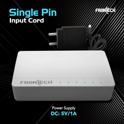 Image of Frontech 5-Port Fast Ethernet Switch | 10 /100 Mbps Speed | Plug & Play Network Hub | 1 Gbps Bandwidth | 2 Years Warrenty (NC-0073)