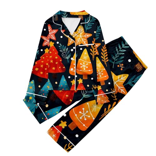 Conjunto de pijama de Navidad para niños y niñas de manga larga con estampado festivo de dos piezas para ropa de noche suave perfecta para Navidad y carnaval Sleepwear Set n78, amarillo, 7-8 Años