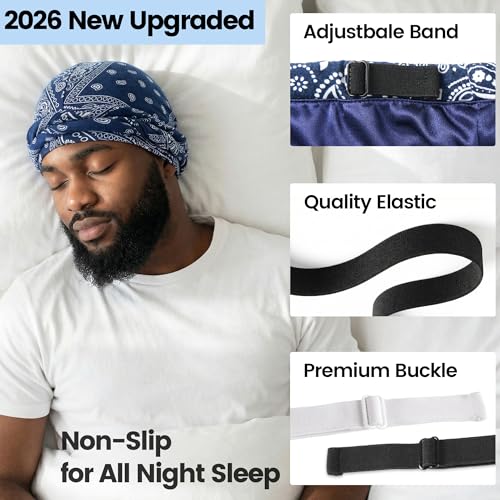 Image of Ababalaya Upgraded Satin Lined Halo Turban Durag for Men &Women Sleeping Bonnet PRE-Tied Headwraps for Hair Loss