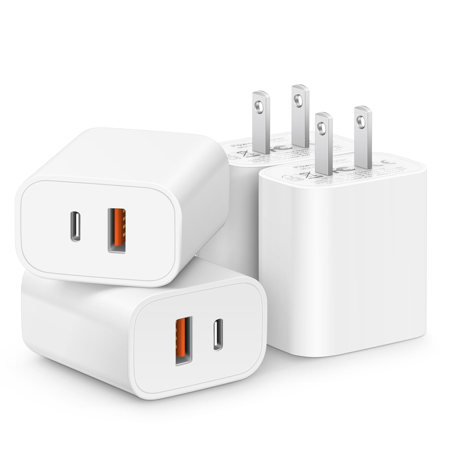 [4 Pack] USB C Charger Block Fast Charging Multiport Wall Charger [PD 20W USB-C &amp; QC 3.0 USB Port] for IP 15/14/13/12/11/X/8, i Pad, Sam Sung, Google, Galaxy &amp; More