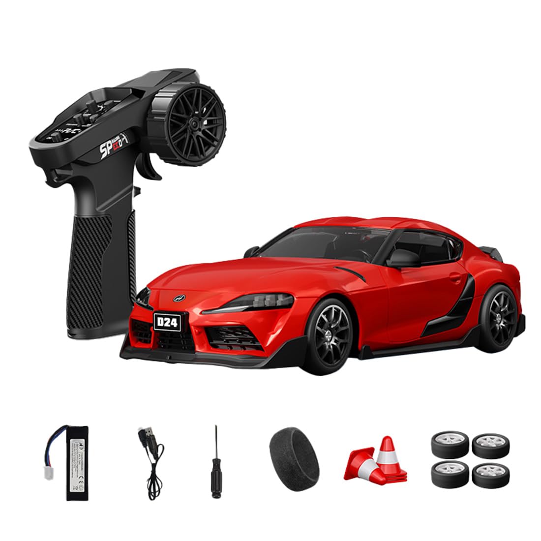NULA 1:24 RC Drift Car, D24 RTR Full Proportional 4WD High Speed Remote Control Car with Gyro, Dual Drift Racing Tires, LED Light Effects for Adults- (Q2 Weihong / D24-01)