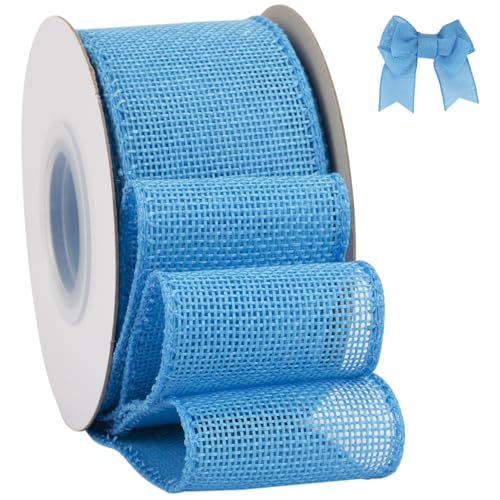 Tekdeere Burlap Ribbon 2 Inch x 10 Yard, Turquoise Wired Ribbon for Crafts, Gift Wrapping, Wreaths, Bows, Tree Decoration and Outdoor Decoration