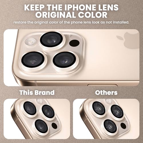 Image of ArmourPro Premium Camera Lens Protector Tempered Glass Compatible For iPhone 16 Pro Max and iPhone 16 Pro Tough HD Individual Aluminum Alloy Rings 9H Camera Cover , Scratch-Resistant,Camera Lens Protection| Desert Titanium