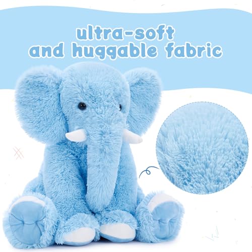 Image of MorisMos Large Elephant Stuffed Animal, 19.6inch Soft Stuffed Elephant Plush Companion Gifts for Girls Boys, Blue