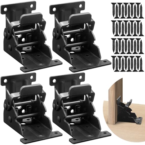 Folding Brackets 4 Packs Heavy Duty Self-Locking Hinge Table Legs Bracket Kit with 40 Screws for DIY Foldable Table, Workbench, Desk, Furniture (4)