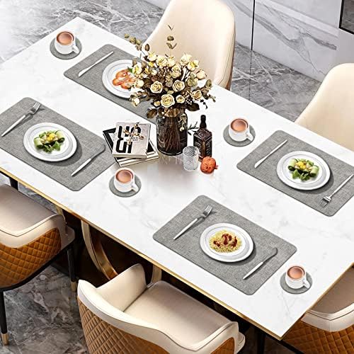 Sarsumir Placemats, Placemats and Coaster Sets 6 Place Mats and 6 Coasters PU Leather Dining Table Mats Washable Heat Resistant Non-Slip for Home Kitchen Restaurant, Light Grey