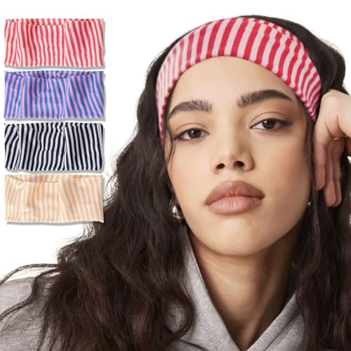 Opiniones y reviews de Diademas y cintas para el pelo para Mujer para comprar online. 45 Fszsaa Pack de 4 Diademas Elásticas A Rayas para Mujer, Cintas Anchas para El Pelo Ideales para Yoga, Estilo Bohemio.