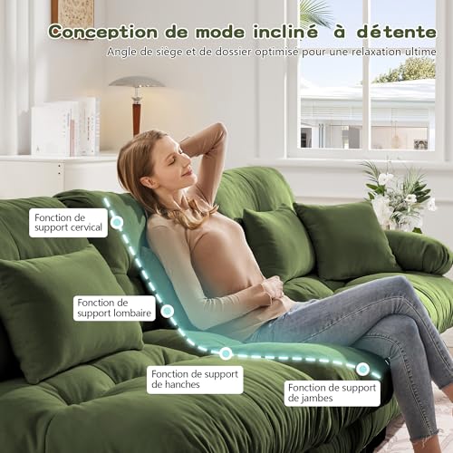 Sofá angular moderno de 220 cm en tejido chinilla verde con estructura de madera 4