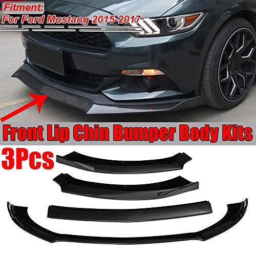 S SIZVER Painted Black Front Bumper Body Kit Spoiler Lip 3PCS Compatible with 2015-2017 Mustang