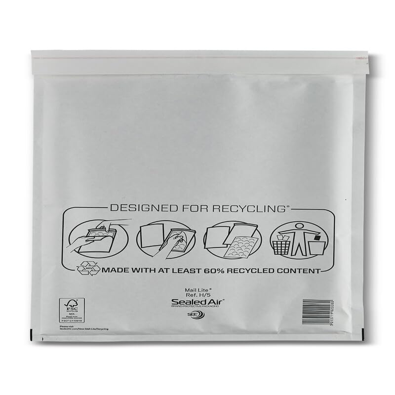 Sealed Air Mail Lite Bubble Padded Envelopes - Gold/White (White, H/5 (270 x 360mm) - Box of 50)