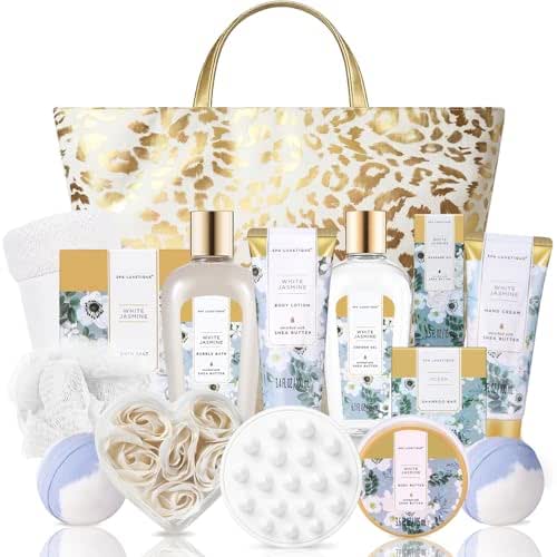 Spa Luxetique Gifts for Women 15pcs White Jasmine Gift Baskets