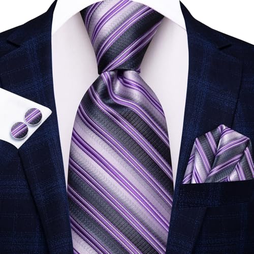 Image of Hi-Tie Mens 70inches Tie Set Extra Long Necktie for Men Cufflinks Handkerchief Big Tall Men Business Wedding