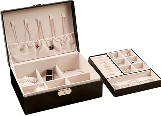 صندوق تخزين مجوهرات من الجلد والمايكروفايبر، بغطاء قابل للفك، وسعة كبيرة بتصميم مقاوم للغبار - اويل جرين واخضر غامق, متعدد