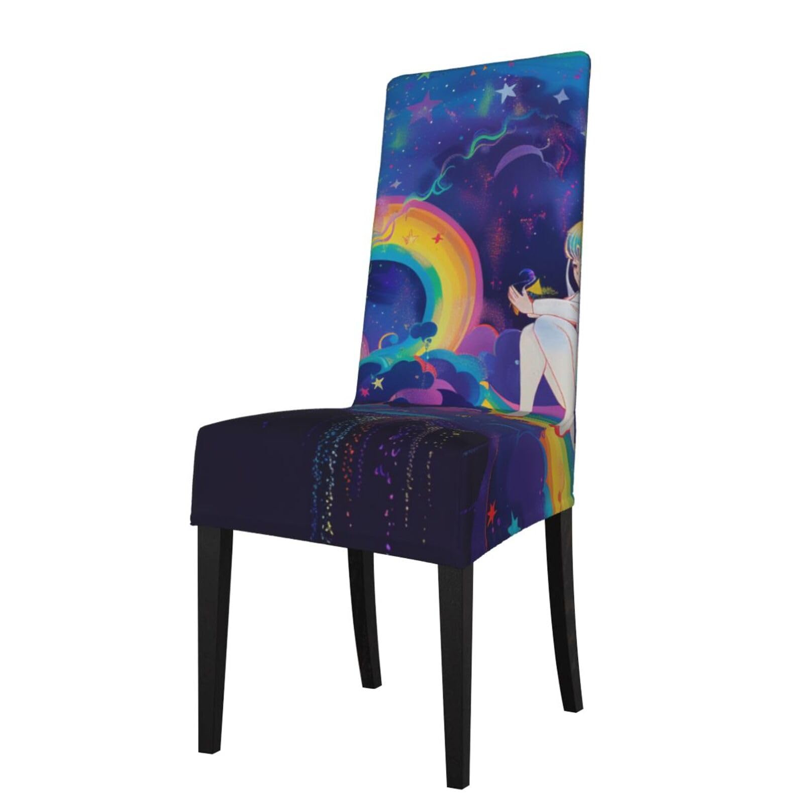 WPKJU Rainbow Print Dining Chair Covers Removable Chair Seat Covers Decorative for Kitchen & Bar Stools