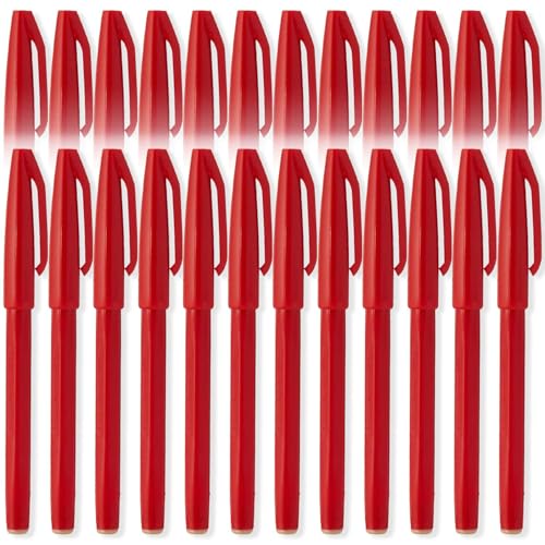 Pentel S520 Original Sign Pen Fibre Tip Marker Fineliner Pens - 2mm Nib - 1mm Line - 24 Pens (Red)