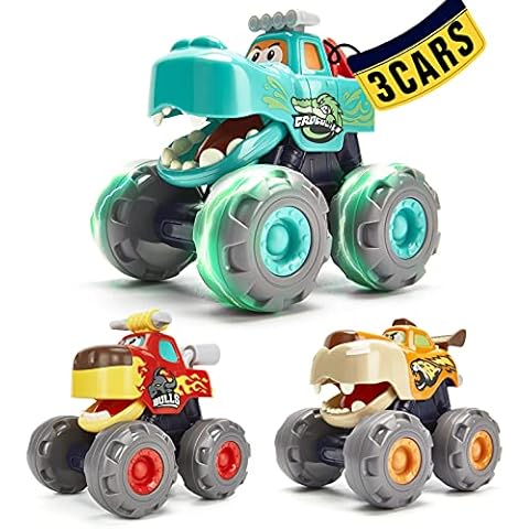 hahaland Coches de Juguetes Niños 1 año 2 años Camiones Monstruo 3 Pack Conjunto de Vehículos Cover