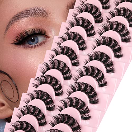 Dramatic Lashes Thick Russian Lashes Strips D Curl 6D False Eyelashes Fluffy 16mm Lashes with Clear Band Lashes That Loo