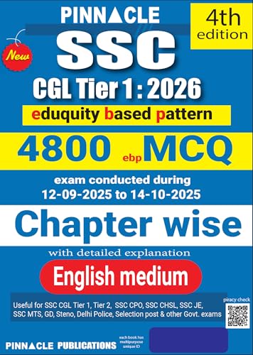 Image of SSC CGL Tier 1 book 2026 | 4800 ebp (eduquity based pattern) MCQ Chapter wise | Exam Conducted 12-09-2025 to 14-10-2025 | Detailed Explanation | English Medium | 4th Edition
