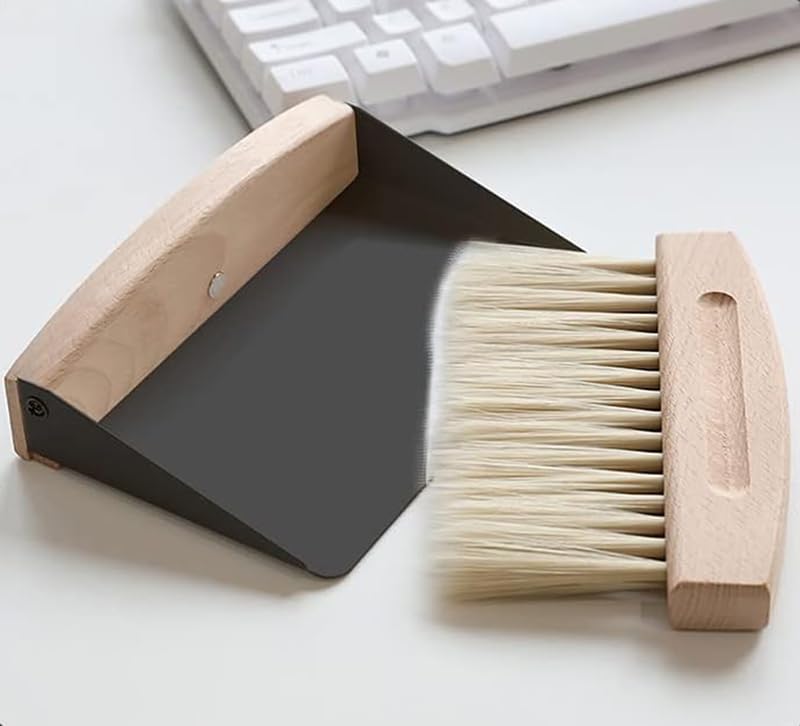 Schaufel und Besen Set,Tischbesen,Tischkehrset aus Holz und Metall,Mini Kehrblech und Handfeger Besen,Nylon Borsten,Schwarz – Bild 7