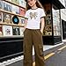 Klyatpxoen Girls Clothes 2 Piece 13 14 Years Butterfly Short Sleeve Top High-Waisted Cargo Pants Fashion Girls Spring Summer Outfits Army Green(13-14Y)