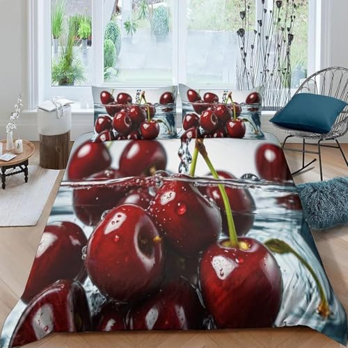 Housse de couette cerises rouges pour une chambre fraîche et fruitée - 3