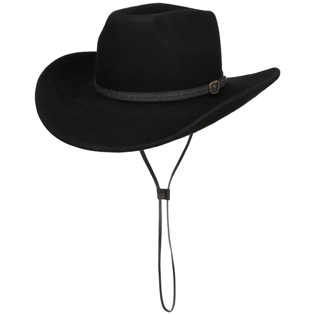 CAPPELLISHOP Cascona Cappello da Cowboy Feltro di Lana Fascia in Pelle Prodotto in Italia Unisex Autunno Inverno