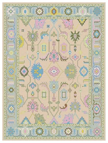 RUG MOSAIC Vintage Turkish Rug, Boho Living Room Decor Oushak Rug, Floral Living Room Rug, Luxury Hand Knotted Wool Rug for Bedroom, Hallway, Modern Home Decor Accent (Multi-5, 12x15 ft)