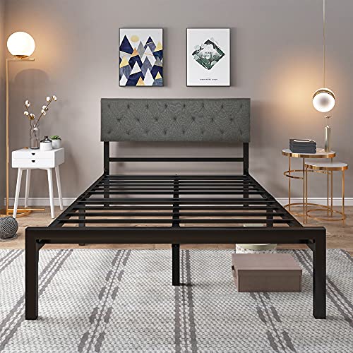 Yitahome Queen Bed Frame With Upholstered Headboard, Platform Bed Frame With Metal Slats, Diamond Stitched Square Headboard, Adjustable Height, No Box Spring Needed (Queen) #TOP1