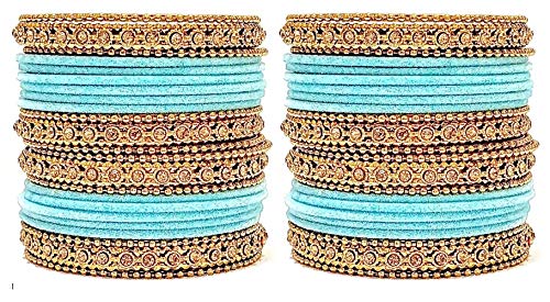 Oneness Sky Blue Bangles Velvet Metal Combo Set With Golden Kada & Dot Chudi (Wedding Chuda/Diwali Special) - (Pack Of 2 Sets) - SKY BLUE_2.4 (B08MFNSSFY) Amazon Price History, Amazon Price Tracker