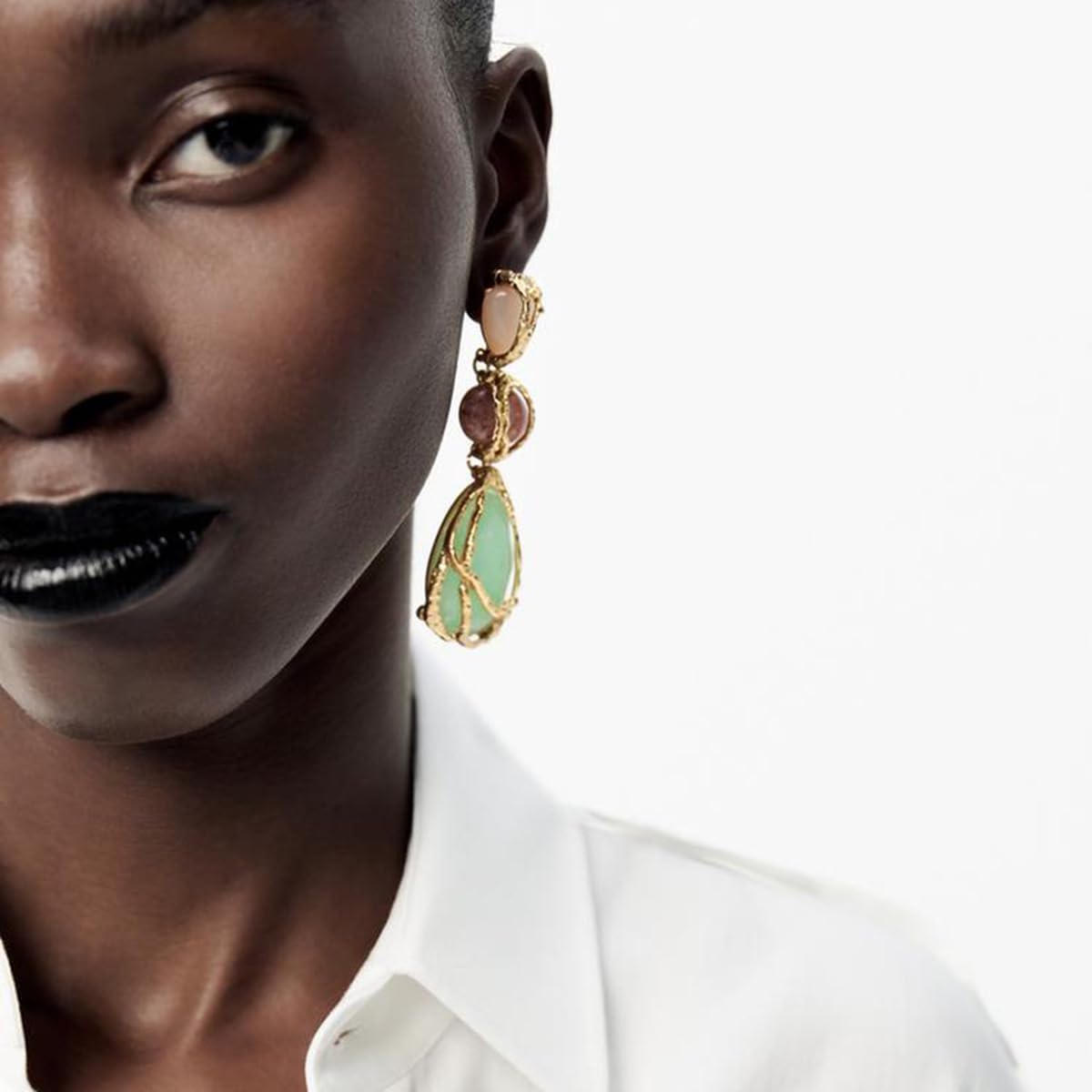 Boho Teardrop Dangle Earrings for Women Vintage Gold Tone Wrapped Green Stone Drop Earrings Multi Bead Statement Earrings for Party Wedding Daily Wear - Image 5