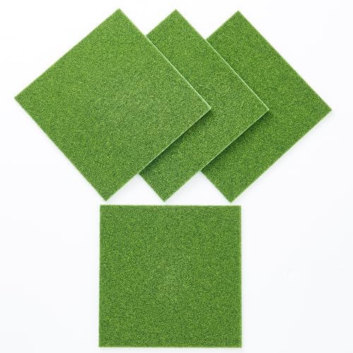 4 Packs 6 X 6 Inch Fake Grass Decor for Crafts Premium Realistic Artificial Grass for Miniature Ornament Projects Model Turf Grass for DIY Fairy Garden Accessories Dollhouse Diorama & Decor Kit