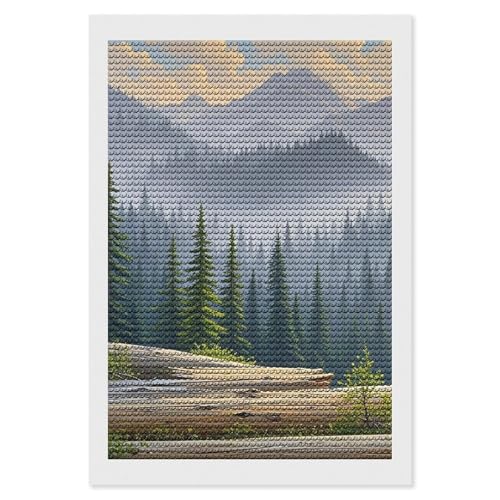 5D Diamond Painting Kits for Adult, Wushan Pine Tree Diamond Art Kits for Beginners Fun DIY Crafts Round Diamond Art Canvas Home Wall Decor 8"x12"