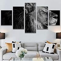 SIGNWIN 5 Panel Canvas Wall Art Modern Art Animals Dramatic Farmhouse/Country Lion Multicolor Photography Tiger for Home Decorations Ready to Hang - 60