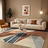 RUGICI Modern Geometric Area Rug 5x7, Washable Area Rugs for Living Room,Non-Slip -Shedding Contemporary Rugs,Indoor Balcony Carpet for Bedroom Dining Brown Beige 5x7