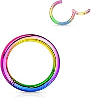 Vista 23 de Forbidden Body Jewelry - Piercing para la nariz de acero quirúrgico 316L con bisagra, 14G, 16G, 18G, diámetro de 15/64, 5/16, 25/64, 15/32 pulgadas