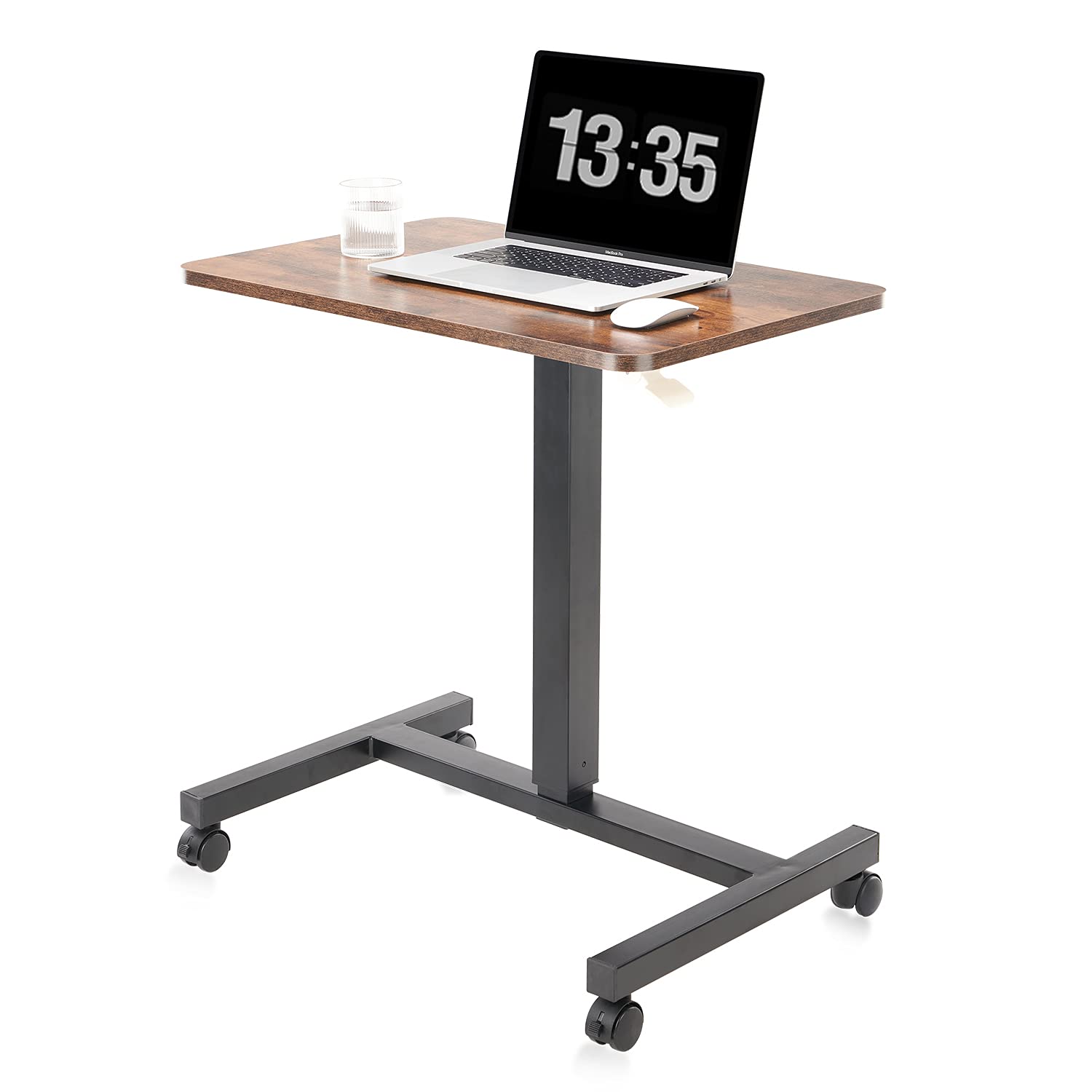 CLATINA Mobile Standing Desk Adjustable Height, Portable Rolling Table on Lockable Wheels for Home Office Computer Workstation 28" x 19" Round Edge Design Elegant (White)